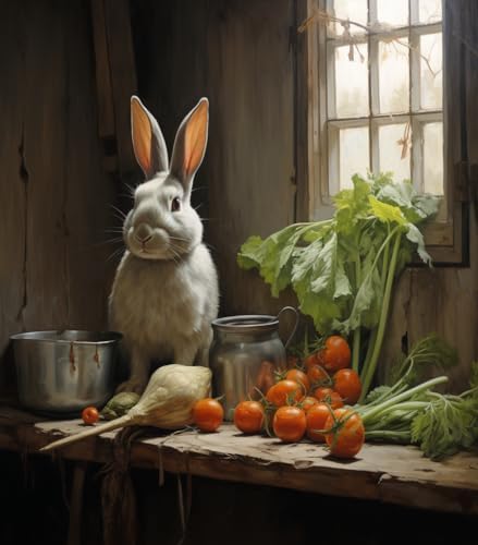 SKMN Kits de pintura por números en lienzo, el pequeño conejo robando verduras, suministros de pinturas al óleo para niños, principiantes, artes y manualidades, decoración del hogar, 40 x 50 cm, sin