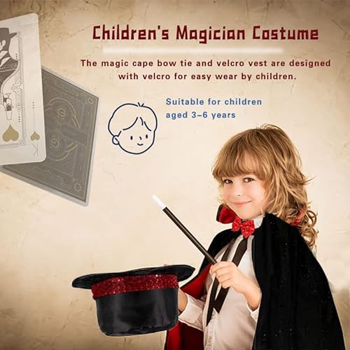 skyllc Juego de accesorios para disfraz de mago, disfraz de mago con sombrero mágico, varita y otros accesorios, disfraz de mago para niños, niños, niñas, cumpleaños, carnaval, carnaval, Halloween
