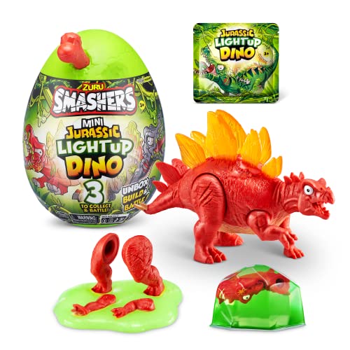 Smashers Mini Jurassic Light Up Dino Egg de ZURU, Stegosaurus, Huevo Coleccionable, volcán, Juguete fósil, Juguetes de Dinosaurio, Juguete T-Rex para niños y niños, (Stegosaurus)