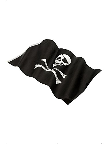 Smiffy's-22498 Bandera pirata 152x91cm / 5inx3in, con gran dibujo de calavera, color negro, No es applicable (22498) , color/modelo surtido