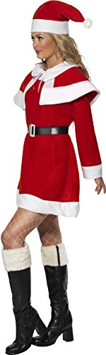 Smiffys-24506L Disfraz de Forro Polar de Miss Santa, con Vestido, Capa, cinturón y Gorro, Color Rojo, L-EU Tamaño 44-46 (Smiffy'S 24506L)