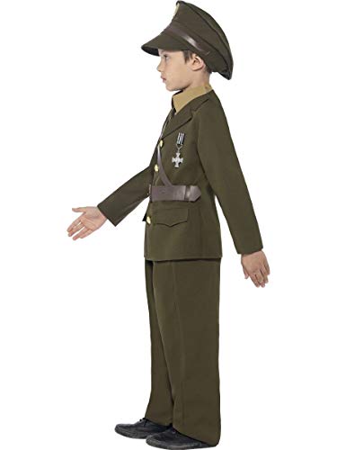 Smiffy's-27536M Disfraz de Oficial del ejército para niños, Color Verde, Medium (7-9 años) (27536M)