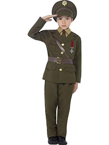 Smiffy's-27536M Disfraz de Oficial del ejército para niños, Color Verde, Medium (7-9 años) (27536M)