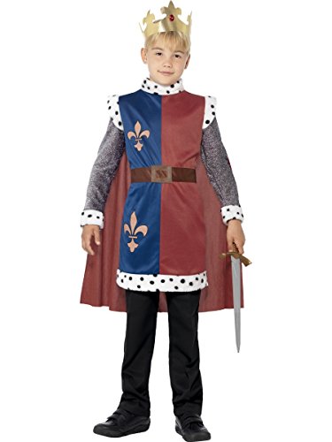 Smiffys-44079L Disfraz Medieval del Rey Arturo, con túnica, Capa y Corona, Color Rojo, L-Edad 10-12 años (Smiffy'S 44079L)