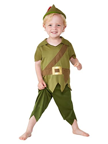 Smiffy's 47696T1 - Disfraz infantil de Robin Hood para niños pequeños, color verde y marrón, edad de 1 a 2 años