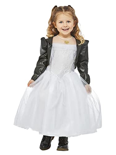 Smiffys 51525S - Disfraz oficial de novia de Chucky, Tiffany, niñas, blanco y negro, talla S de 4 a 6 años