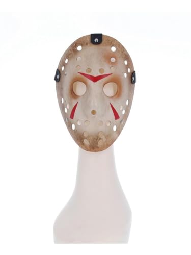 Smiffys 81033 Friday the 13th Jason Voorhees - Máscara para hombre, color blanco y rojo, talla única