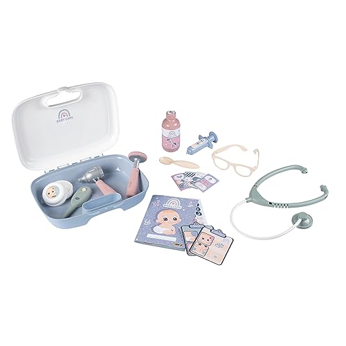 Smoby- Maletín Pediatra Baby Care- para el Cuidado de la Salud de Tus Muñecos, 19 Accesorios, Estetoscopio, Jeringuilla, Termómetro, Libreta, A Partir 3 años (7600240306)