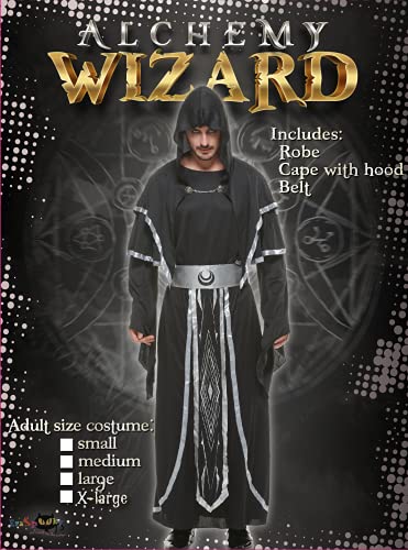Snailify traje de monje medieval de mago oscuro para hombre, disfraz con capucha de padrino místico, disfraz con capucha, capa de Halloween, Cosplay, negro, plateado, XL