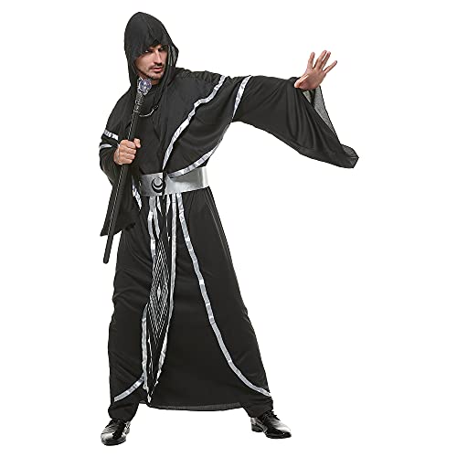 Snailify traje de monje medieval de mago oscuro para hombre, disfraz con capucha de padrino místico, disfraz con capucha, capa de Halloween, Cosplay, negro, plateado, XL