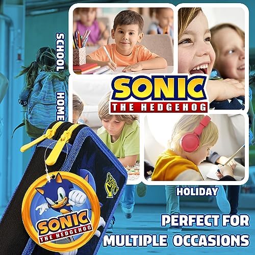 Sonic The Hedgehog Estuche Escolar Niño - Lápices y Rotuladores, Estuche de Lápices Completo. Regalos para Niños