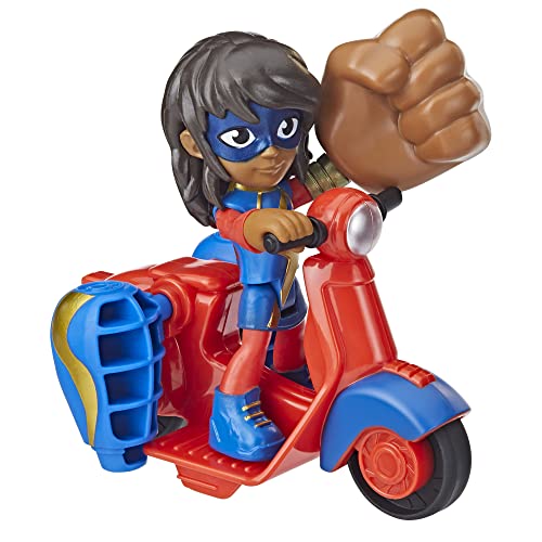 Spidey and His Amazing Friends Marvel Ms. Marvel Figura de acción y vehículo de bicicleta Embiggen, juguete preescolar para niños a partir de 3 años