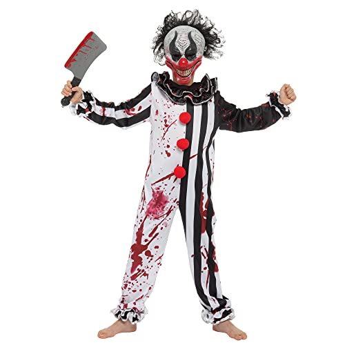 Spooktacular Creations Boy Bleeding Killer Clown Disfraz, disfraz de payaso slasher de terror para fiestas de vestir de Halloween, fiesta temática de miedo, papel de payaso asesino jugando-M