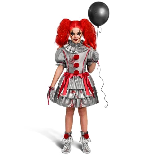 Spooktacular Creations Disfraz de Payaso de chicas, vestido de payaso malvado, disfraz de bufón de miedo para niñas Halloween Dress, juego de roles, cosplay Party-M
