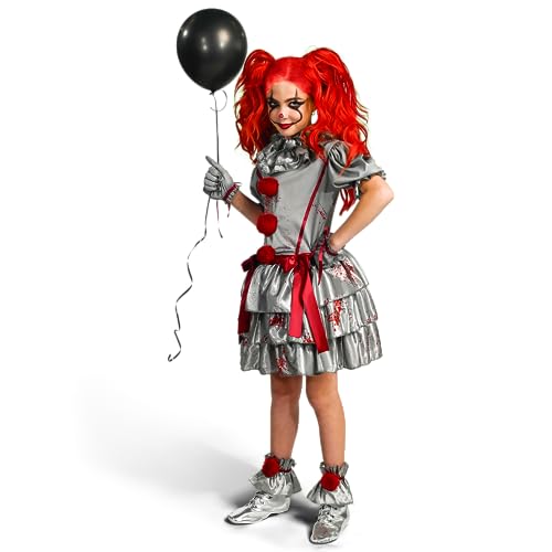Spooktacular Creations Disfraz de Payaso de chicas, vestido de payaso malvado, disfraz de bufón de miedo para niñas Halloween Dress up, juego de roles, cosplay-l