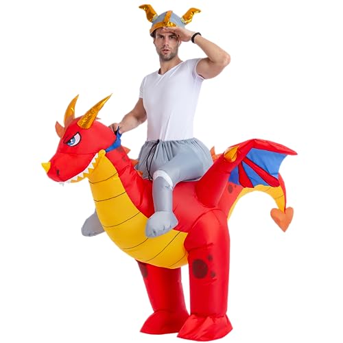 Spooktacular Creations Disfraz inflable Montar un disfraz de Halloween de lujo de Dragon Air Fire Dragon - Tamaño de adulto