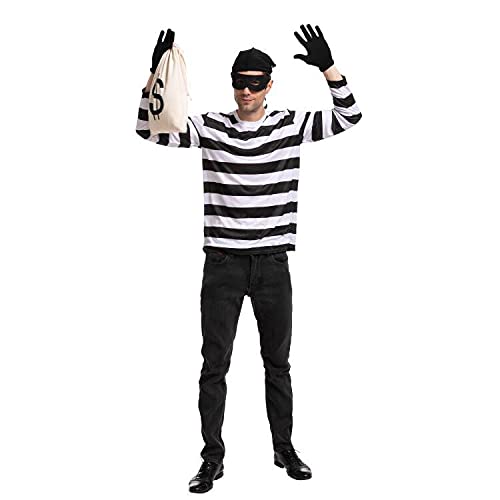 Spooktacular Creations Halloween Juego de Disfraces de Ladrones para Adultos, Incluye Bolsas de Guantes de Camisetas y máscara para los Ojos para la Fiesta de Halloween