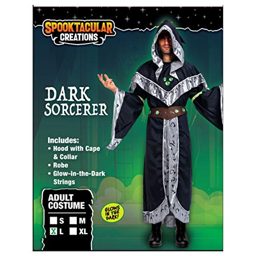 Spooktacular Creations Mystical Dark Sorcerer Medieval Warlock con cuerdas de brazo brillante Trajes de Halloween para hombres (medio)