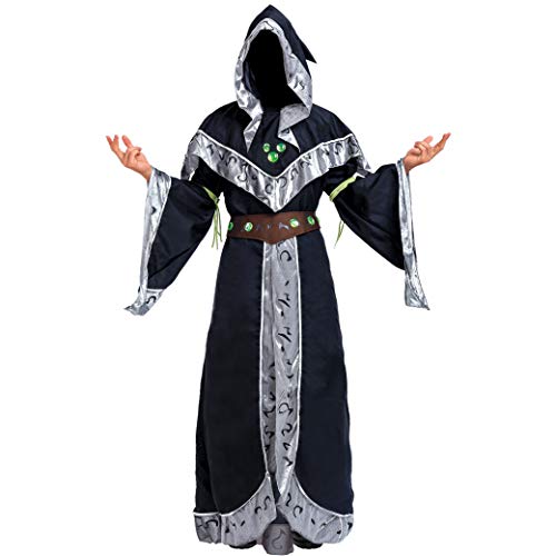 Spooktacular Creations Mystical Dark Sorcerer Medieval Warlock con cuerdas de brazo brillante Trajes de Halloween para hombres (medio)