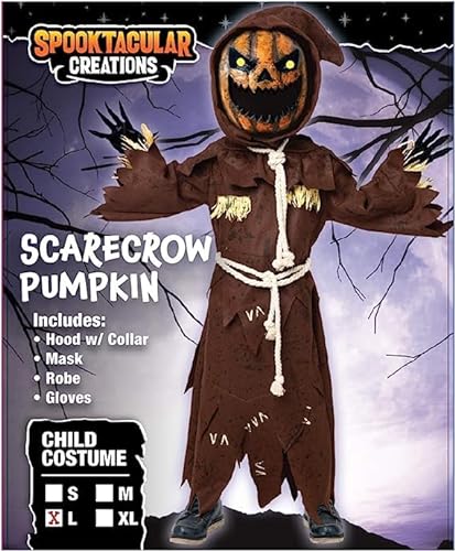 Spooktacular Creations Scarecrow Pumpkin Bobble Head Head con máscara de Halloween de calabaza para niños Rol-Playing (pequeño (5-7 años))