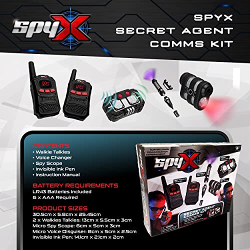 SpyX, Kit de comunicaciones secretas para niños, Juego de comunicaciones de Agente Secreto de 4 Piezas para Divertidas misiones de Espionaje, Incluye walkie talkies, Cambiador de Voz, Alcance espía y