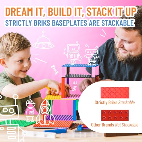 Strictly Briks - Base apilable para Construir - Ajuste 100% Compatible con Todas Las Grandes Marcas - Tacos Muy Grandes para Que la usen niños Muy pequeños - 31,75 x 38,1 cm - Rojo