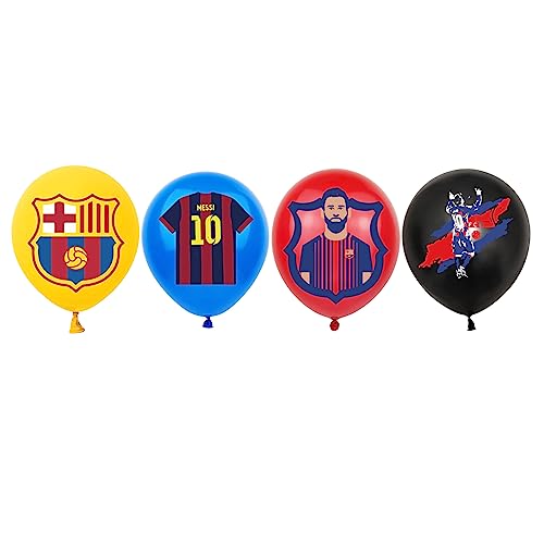 Suministros de fiesta de cumpleaños de Barcelona, tema de fiesta de fútbol Messi incluyendo tapas de pasteles, gorras de cupcakes, banderas, globos de látex, es muy adecuado para suministros de fiesta