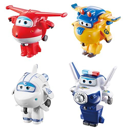 Super Wings EU720040H Jett Paul Astra Donnie Tranform-a- Bots 4 Pack Transforming Gifts Toys for 3+ Years Old Boys Girls, Mixed, 2'