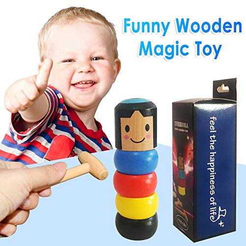 Surakey Juguete de madera para hombre, marioneta Daruma, inmortal, juguete mágico, juguete de madera indestructible, juguete de madera para niños, adultos, accesorios de Navidad