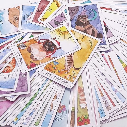 SWZY Baraja Vintage Deck Cards,78 Cartas Deck Cat Tarot Deck Cards para Principiantes, Baraja de Cartas Deck Cat de Patrones Coloridos Juego de Cartas Adulto Juego de Mesa Interactivo en Inglés