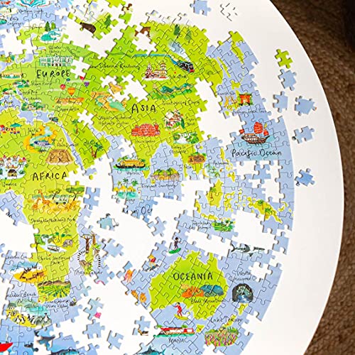 Talking Tables Rompecabezas de mapamundi de 1000 piezas para adultos, Rompecabezas circular único con monumentos famosos, regalos de viaje, regalo