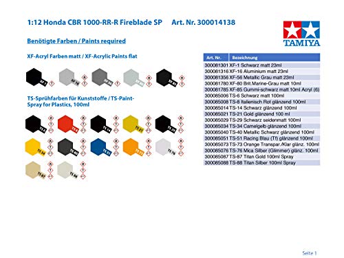 Tamiya-300014138 Fahrzeug Tamiya 1:12 Honda CBR 1000-RR-R Fireblade SP-réplica Fiel, plástico, Hobby, encolado, Kit de modelismo, Montaje, sin Pintar, Color Rojo (14138)