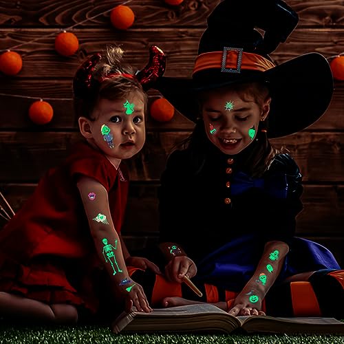 Tatuajes Temporales-Más de 200 Estilos de Halloween,Suministros para Fiestas que Brillan en la Oscuridad,Regalos para Niños en Halloween (20 Hojas)(Witch Spider Web)