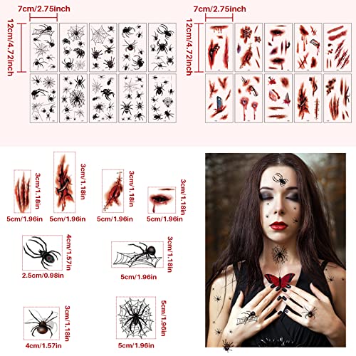 Tatuajes Temporales,moinkerin 20 Piezas Pegatina de Tatuaje Temporal Tatuajes Halloween para Fiestas de Halloween, Mascaradas, Juegos de Rol de Vampiros