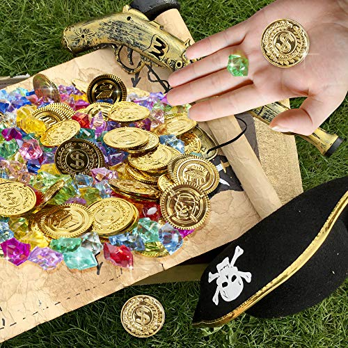 THE TWIDDLERS 300 Juguetes del Tesoro Pirata para Niños - 150 Gemas y 150 Monedas de Oro | Rellenos de Piñata, Fiesta de Cumpleaños