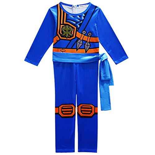 Thombase Disfraz de guerrero ninja para niños, disfraz para cosplay y fiesta de disfraces con arma (Azul, 130)