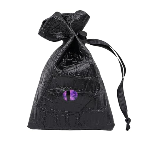 Tiardey Bolsa de dados de ojo de dragón con cierre de cordón, bolsa de dados de cuero DND para regalos de mazmorras y dragones, bolsa de almacenamiento ideal para juegos de rol de mesa, Black, moderno