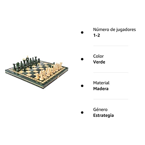 Tienda de ajedrez y juegos Muba - Hermoso juego de ajedrez de madera con tablero de madera y piezas de ajedrez hechas a mano. Producto de idea de regalo, 32 cm, verde