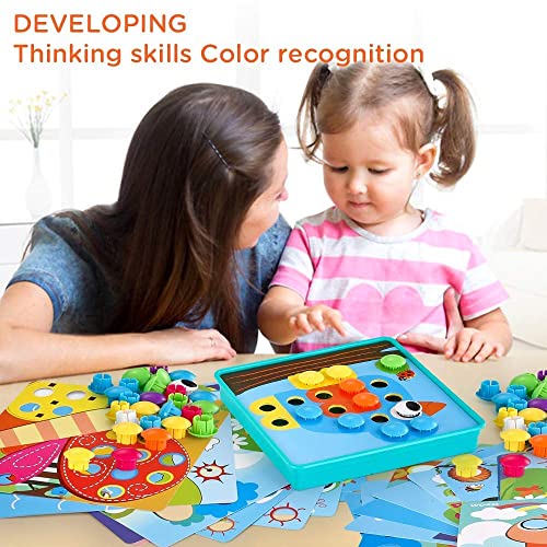TINOTEEN Uñas Setas Juguete Mosaicos Infantiles Educativo Temprano para niños y bebés con 50 Botones y 18 imágenes