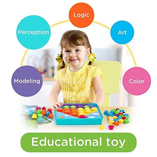 TINOTEEN Uñas Setas Juguete Mosaicos Infantiles Educativo Temprano para niños y bebés con 50 Botones y 18 imágenes