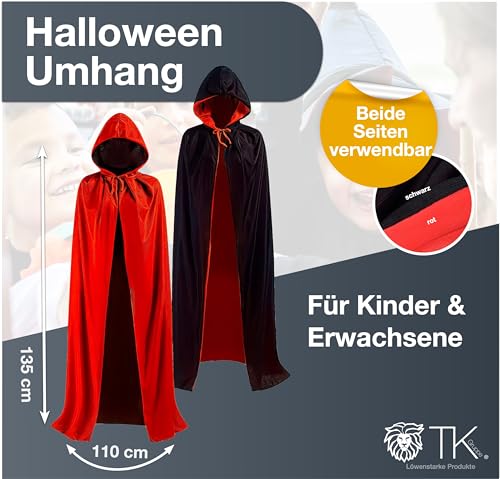 TK Gruppe Timo Klingler Capa de disfraz de Halloween - rojo y negro - capa con capucha para niños y adultos - mujeres y hombres