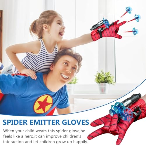 TKGEOUE Juego de 2 Guantes lanzadores de arañas, Guantes lanzadores de Spiderman, Guantes lanzadores de Spiderman para niños,para Juegos Infantiles para Fiestas de Cosplay