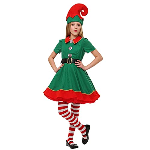 TMOYJPX Disfraz de Navidad Familia Conjunto de Elfos para Adultos y Niños 2-18 años, Cosplay Duende Costume Traje Pijamas Navideño Iguales a Juego (Mujers/Niñas, 160)