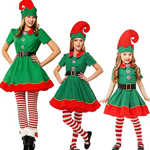TMOYJPX Disfraz de Navidad Familia Conjunto de Elfos para Adultos y Niños 2-18 años, Cosplay Duende Costume Traje Pijamas Navideño Iguales a Juego (Mujers/Niñas, 160)