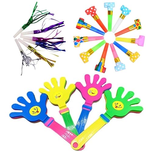 Tokaneit Mazo de mano de plástico, favores para fiestas, 4 unidades, juguete para aplaudir niños, mazo de mano de plástico, juguete musical, soplador de fiesta multicolor