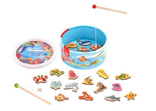 Tooky Toy Pescando Puntos Juguete De Madera Colorido Bajo el Mar Aventura con 20 peces con Números y 2 Cañas Para Desarrollar Habilidades Motoras, Sociales y Cognitivas Para Niños y Niñas +36 Meses