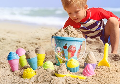 Top Race Juguetes de Playa para niños con Cubo y Cuchara de Pala para niños pequeños, Juego de 16 Piezas de Helado para niños y niñas de 1, 2, 3, 4, 5, 6, 7 y más