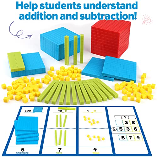 Torlam Juego de base de plástico de cuatro colores, 131 piezas, manipulador de matemáticas práctico para niños, enseña conceptos de números, valor de lugar y medición, herramientas de aprendizaje de