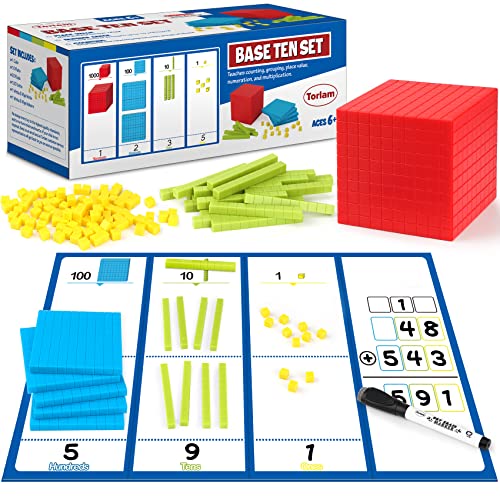 Torlam Juego de base de plástico de cuatro colores, 131 piezas, manipulador de matemáticas práctico para niños, enseña conceptos de números, valor de lugar y medición, herramientas de aprendizaje de
