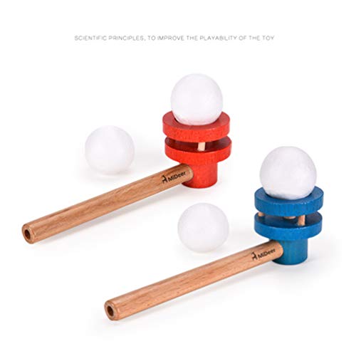 TOYANDONA Bola de burbujas de madera, juguete de bola flotante, soplador de bola flotante, divertido juego de bola flotante, tubo de soplado, balance de burbujas, juguete (rojo)